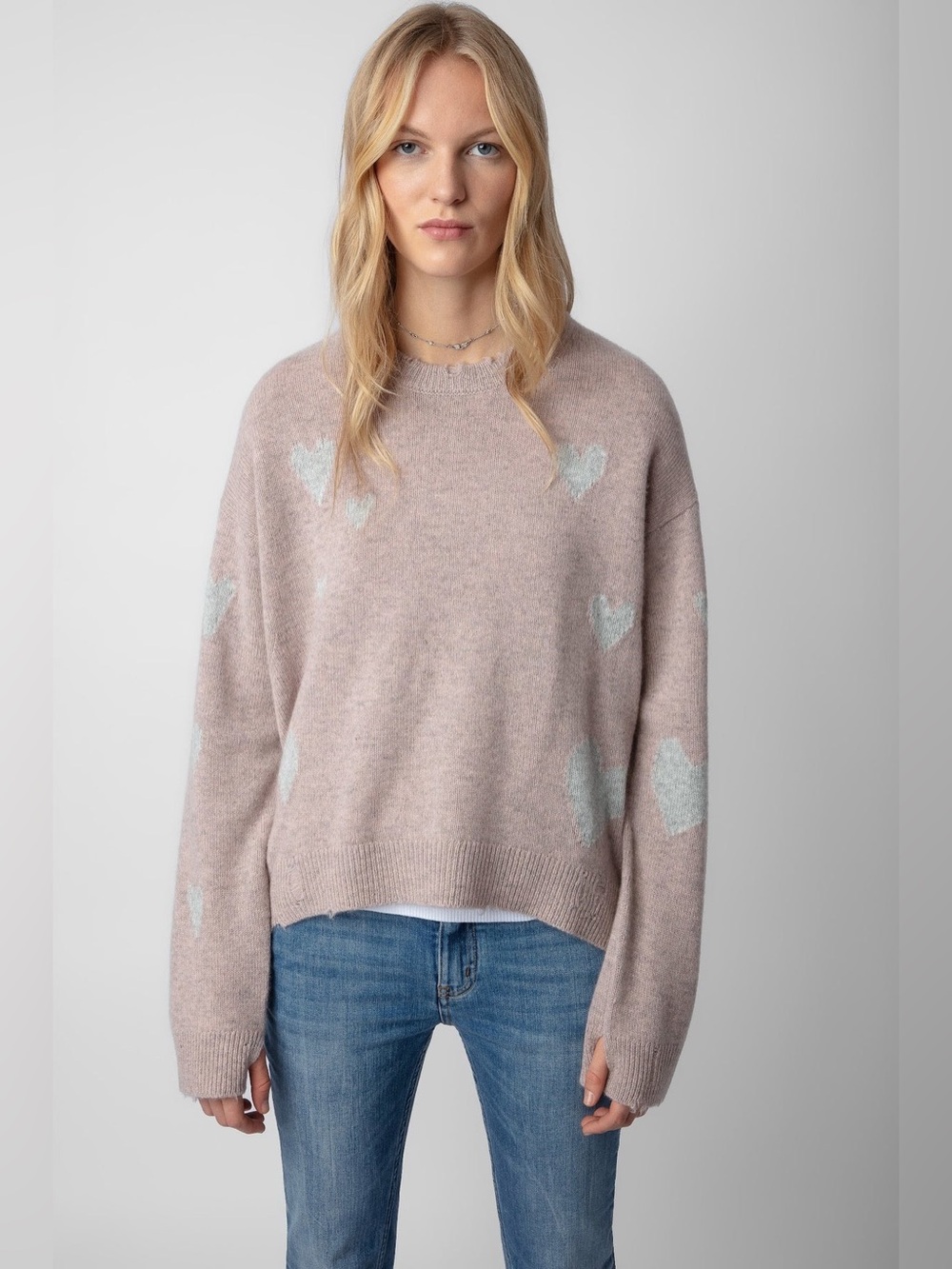 NWT $548 ZADIG & VOLTAIRE
Markus Ws Heart Cashmere Sweater In Pink